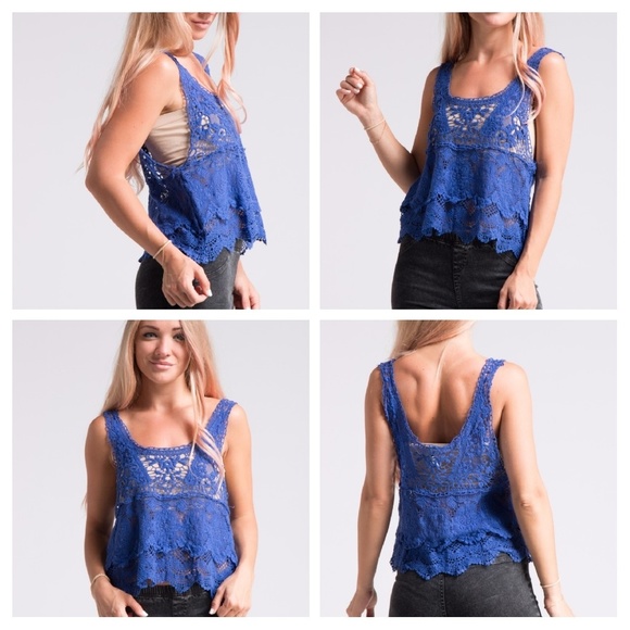 🆕 | 💙 | Royal Blue | Crochet | Crop Top | NWT | - Picture 2 of 7